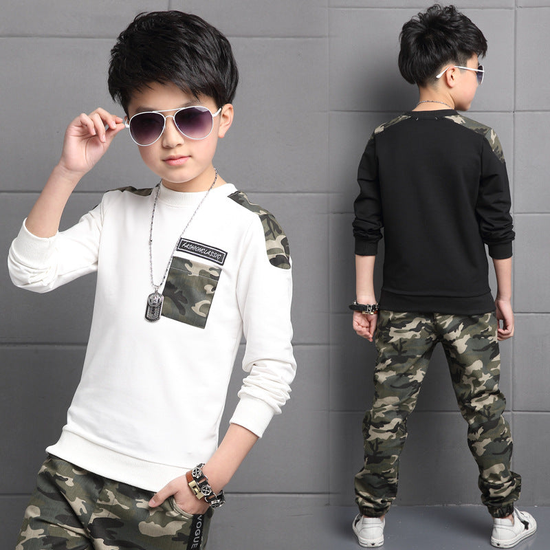 Boys Camouflage Pants And  Long-sleeved Shirt Set