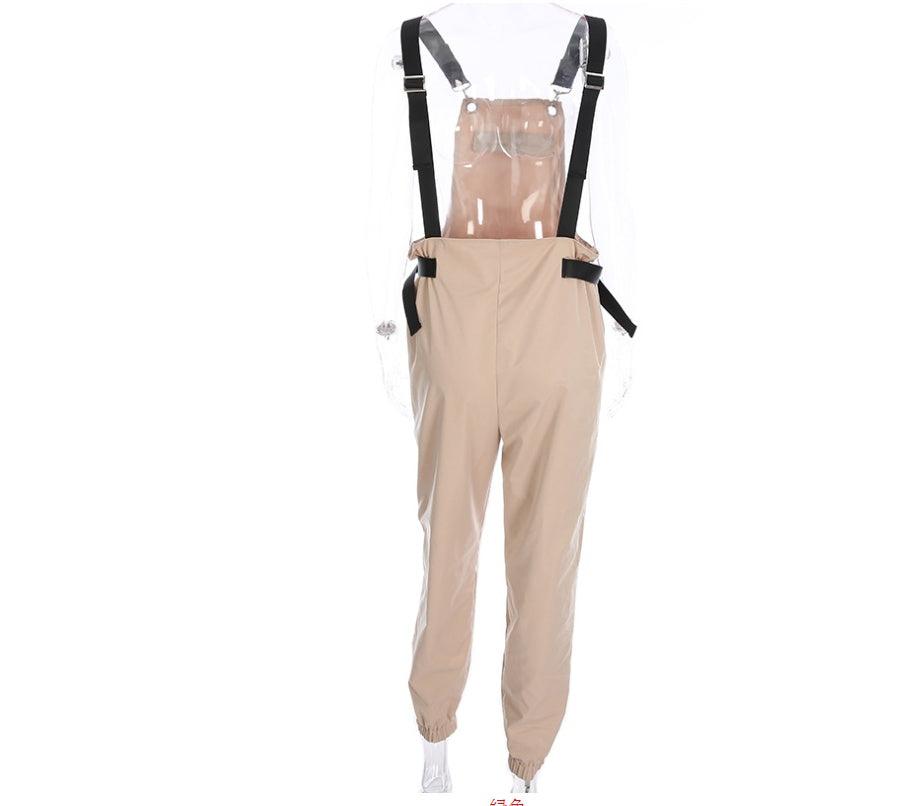 Women's Camel Overall Jogger – Chic Streetwear Jumpsuit with Pockets | Casual One-Piece Outfit for All Seasons