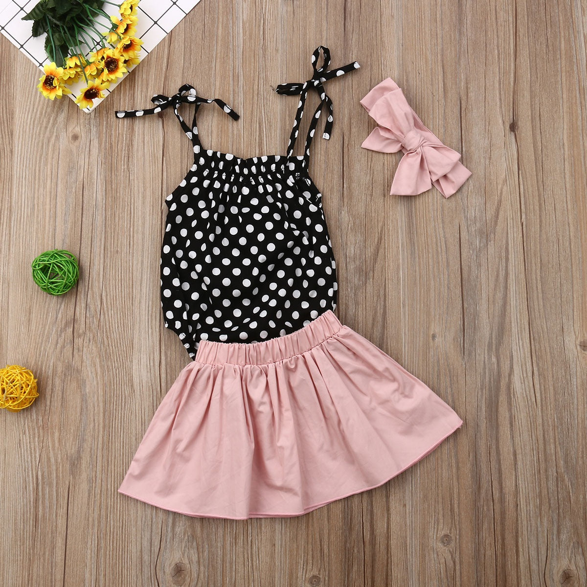 Adorable Girls' Polka Dot Top & Pink Skirt Set – Stylish & Sweet Outfit for Toddlers & Little Girls