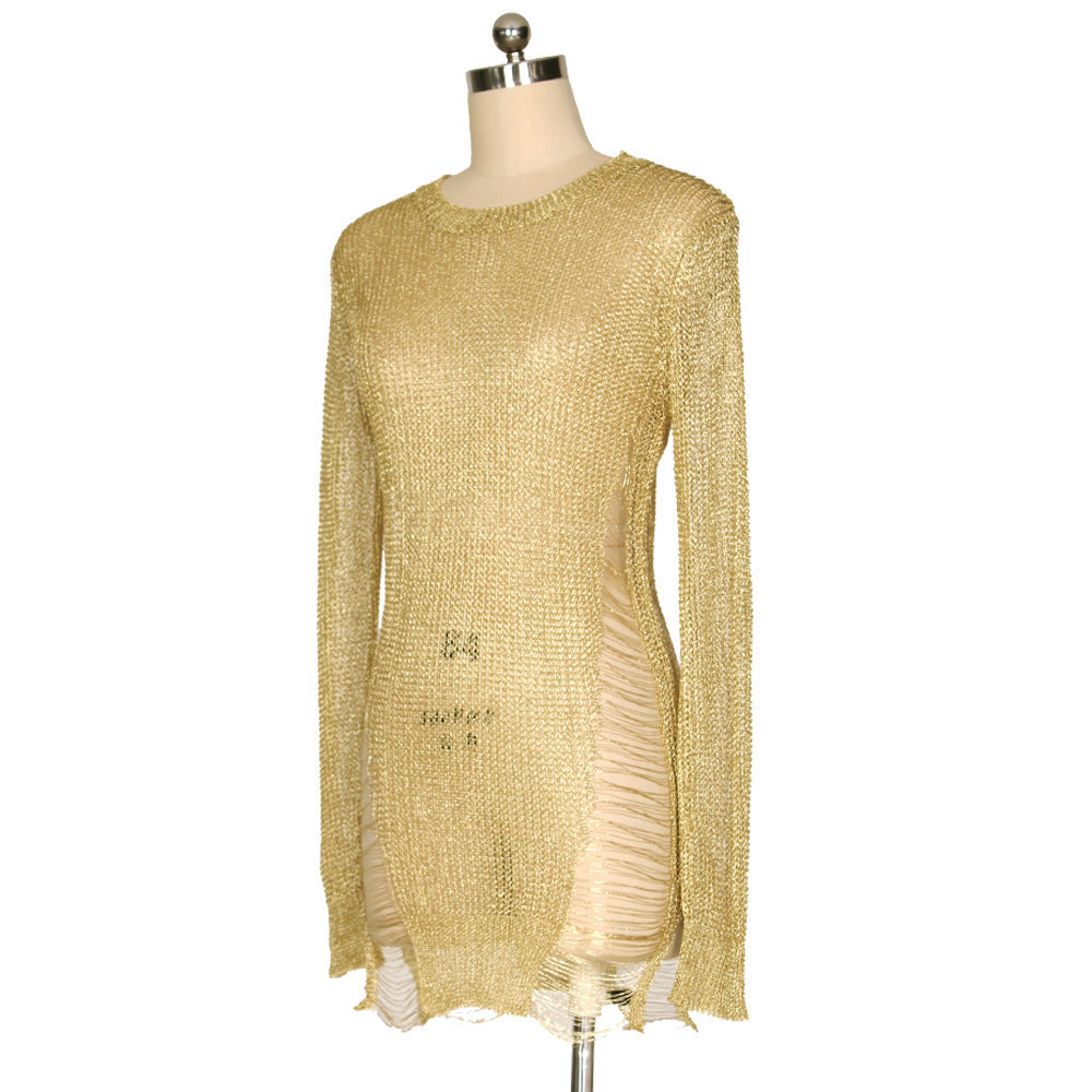 Sexy Gold Hollow Wool Skirt for Women – High Waist Elegant Bodycon Mini Skirt | Glam Night Out Party Outfit