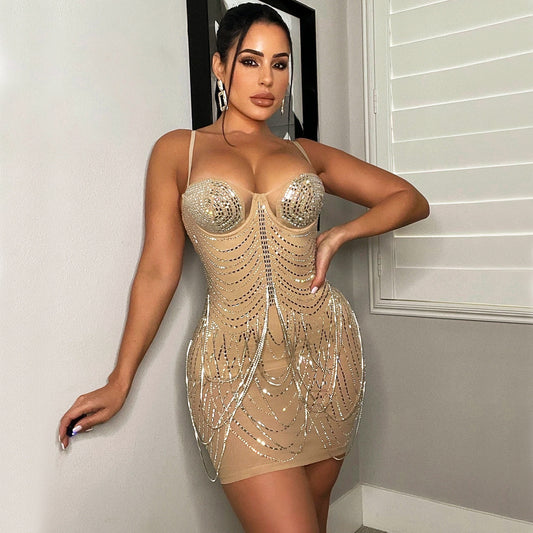 Women’s Personality Tassel Suspender Party Dress – Sexy Fringe Mini Dress for Club, Birthday & Night Out