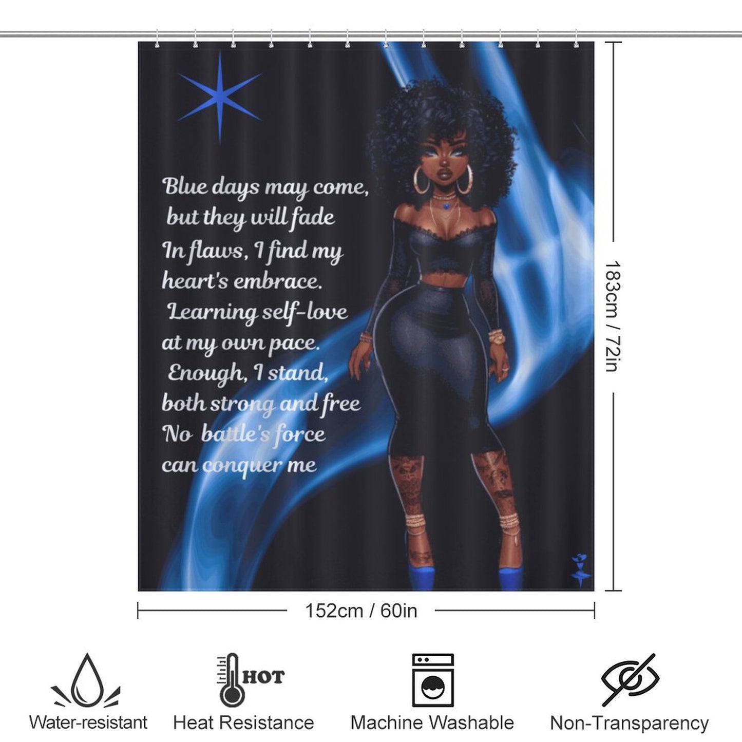 Melanin Doll House Affirmation Shower Curtain/ Master Bathroom/ Black and Blue Guest Bathroom