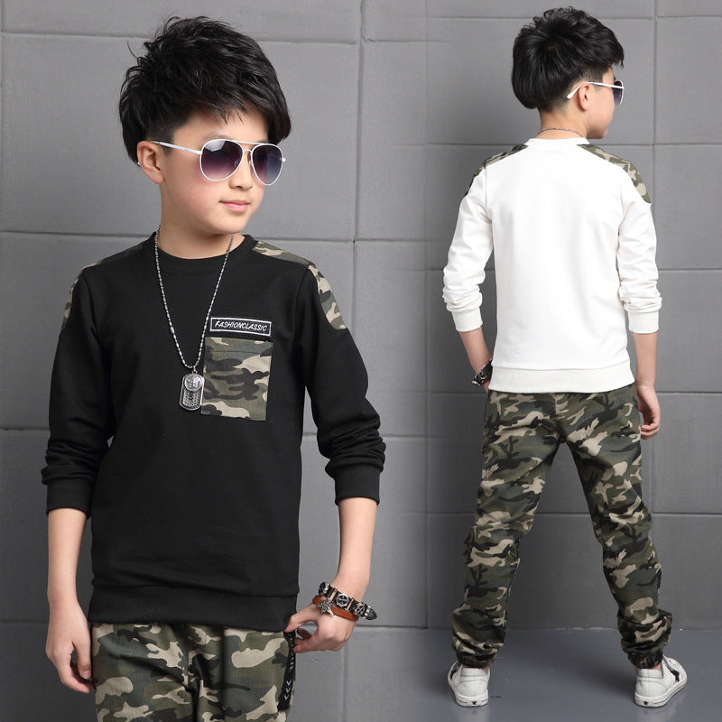 Boys Camouflage Pants And  Long-sleeved Shirt Set