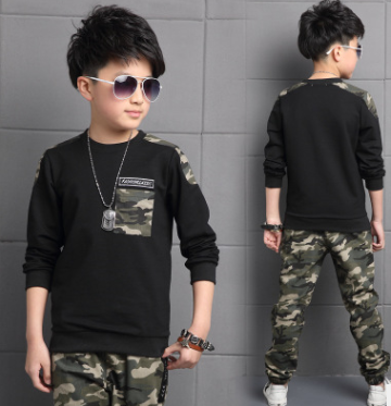 Boys Camouflage Pants And  Long-sleeved Shirt Set