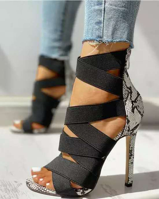High heels with cross ties snake pattern  High Heels