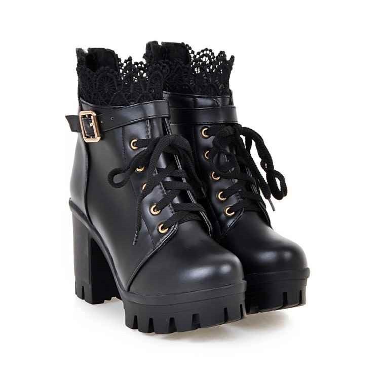 Women, Lace-up Martens Boots With High Heels And Thick Heels