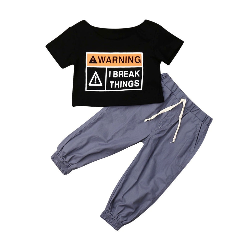 Warning I Break Things Kids Outfit Set – Short Sleeve Top with Tethered Pants & Matching Skirt | Trendy Toddler Girl Clothing Set