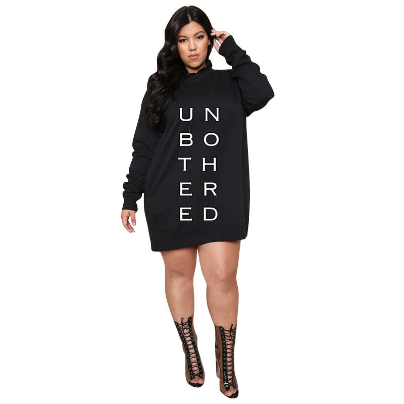Plus Size Letter Print Hoodie Mini Dress for Women | Casual Loose Sweatshirt Dress | Spring Streetwear Lounge Outfit | Trendy Plus Size Sweat Suit