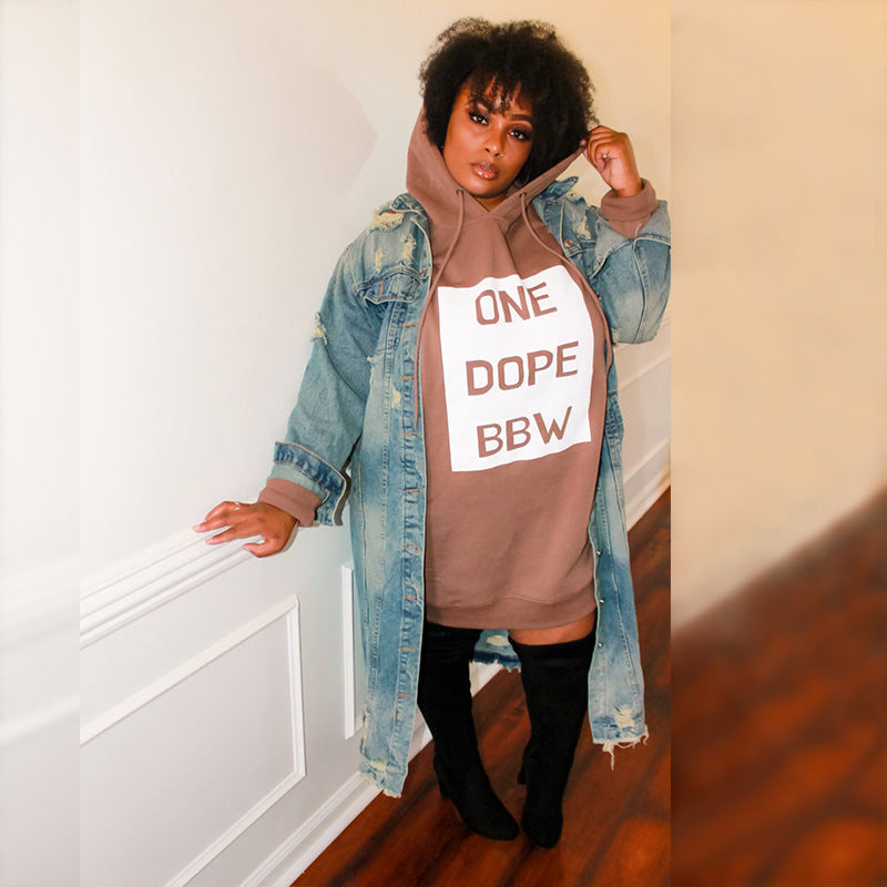 Plus Size Letter Print Hoodie Mini Dress for Women | Casual Loose Sweatshirt Dress | Spring Streetwear Lounge Outfit | Trendy Plus Size Sweat Suit