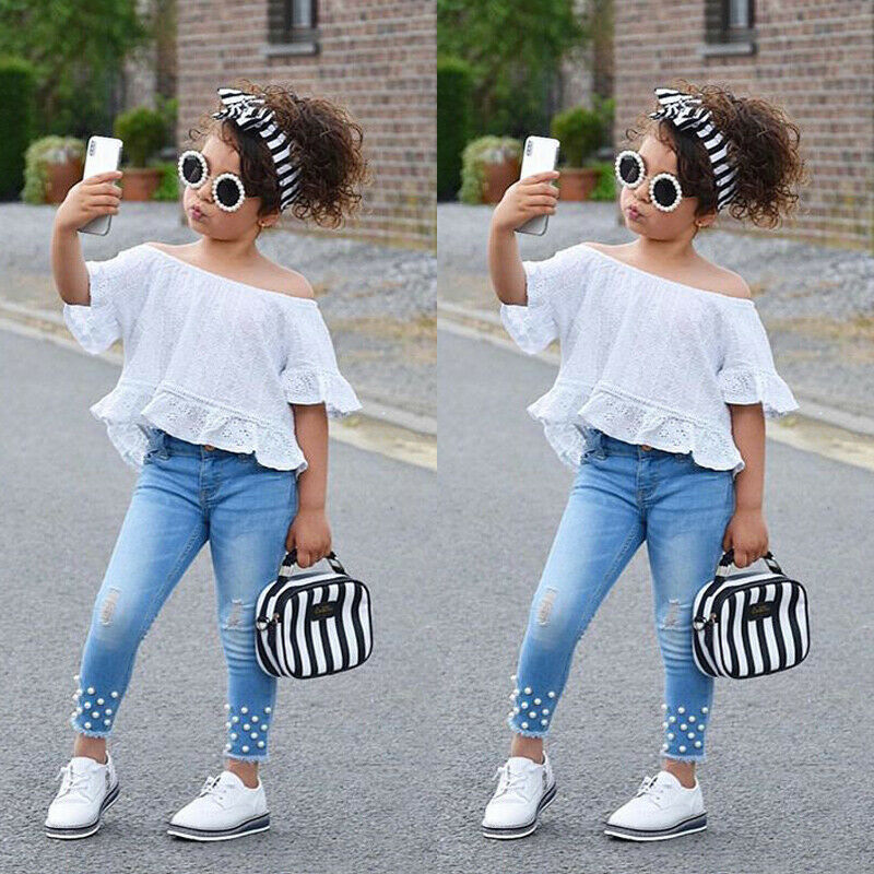 Toddler Baby Doll Shirt Denim Jeggings Set