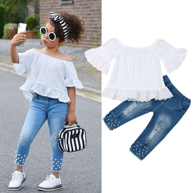 Toddler Baby Doll Shirt Denim Jeggings Set