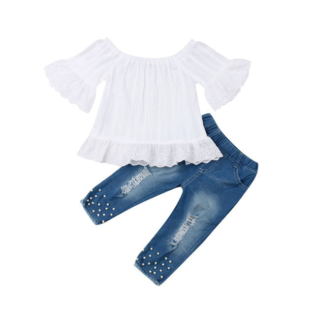 Toddler Baby Doll Shirt Denim Jeggings Set