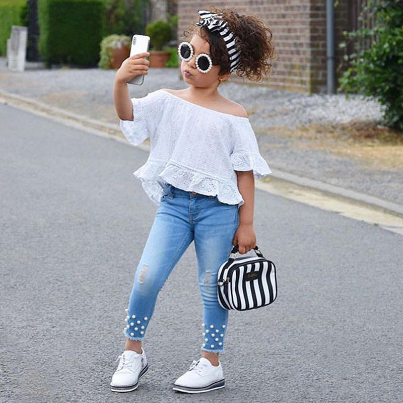 Toddler Baby Doll Shirt Denim Jeggings Set