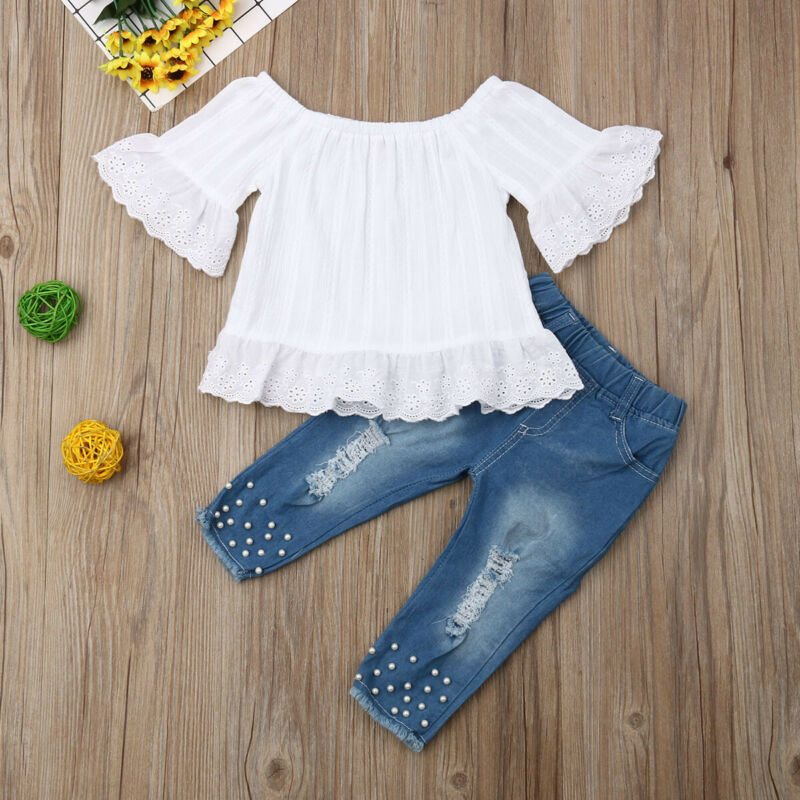 Toddler Baby Doll Shirt Denim Jeggings Set