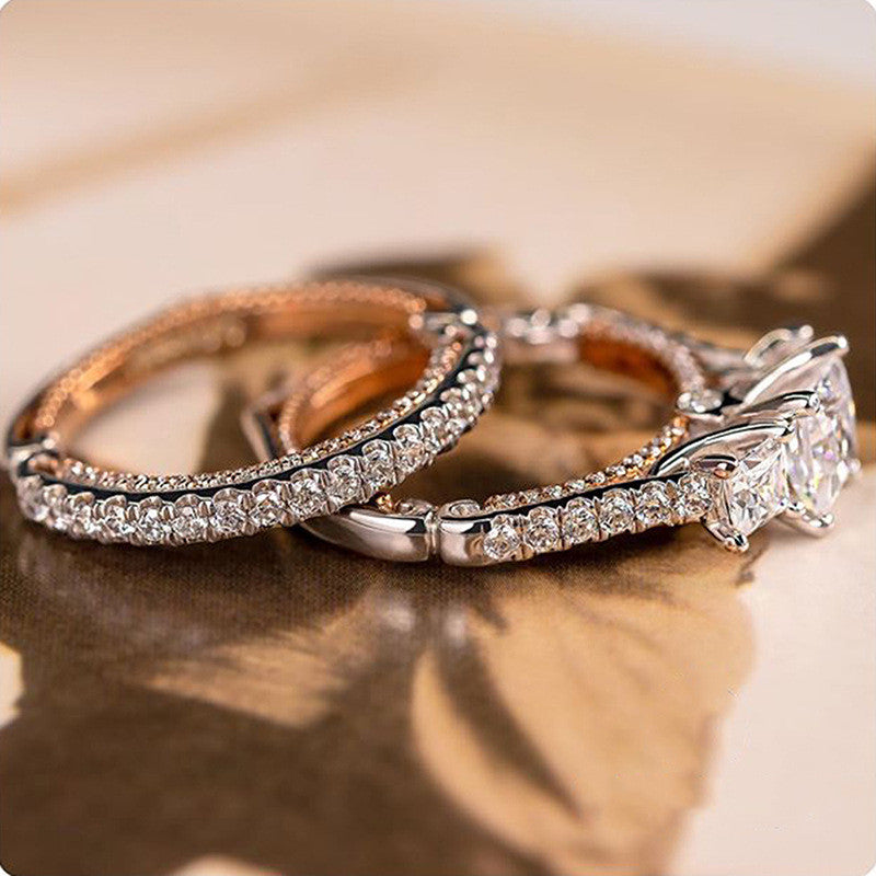 Three Sets of Exquisite Luxury Women’s Zircon Inlaid Rings – Elegant Gold & Silver Tone Fashion Jewelry Set for Women