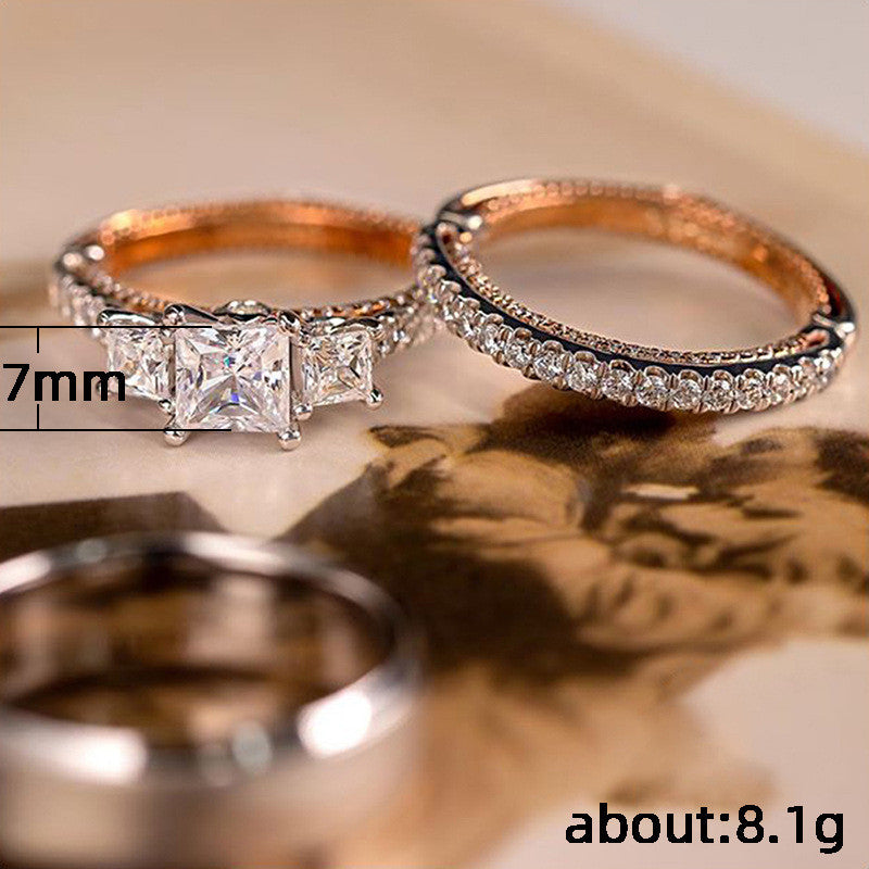 Three Sets of Exquisite Luxury Women’s Zircon Inlaid Rings – Elegant Gold & Silver Tone Fashion Jewelry Set for Women