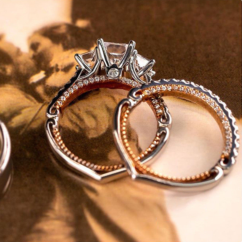 Three Sets of Exquisite Luxury Women’s Zircon Inlaid Rings – Elegant Gold & Silver Tone Fashion Jewelry Set for Women