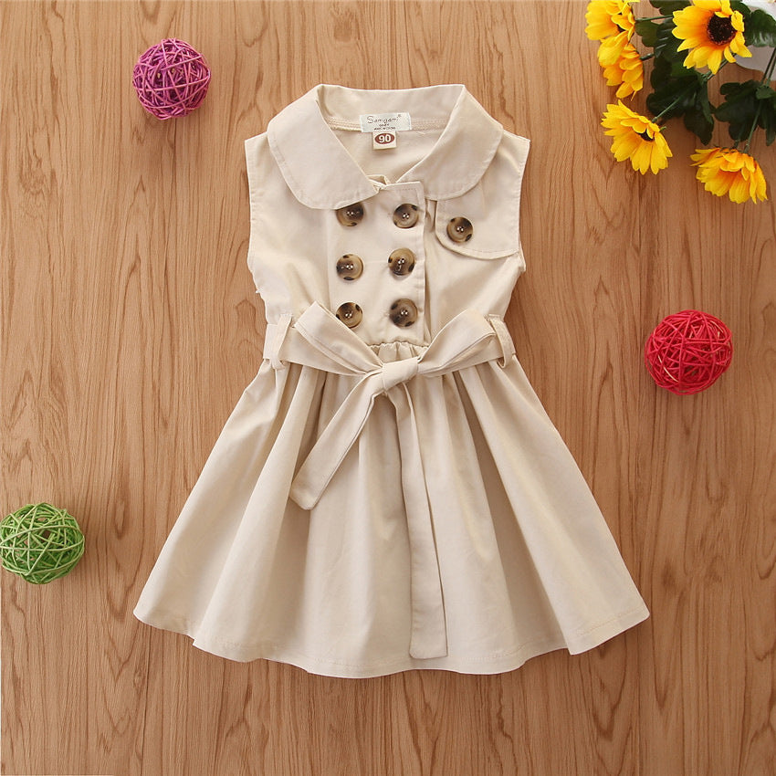 Summer Baby Girl Princess Dress – Toddler Casual Sleeveless A-Line Party Dress with Sash & Buttons (1-6 Years)