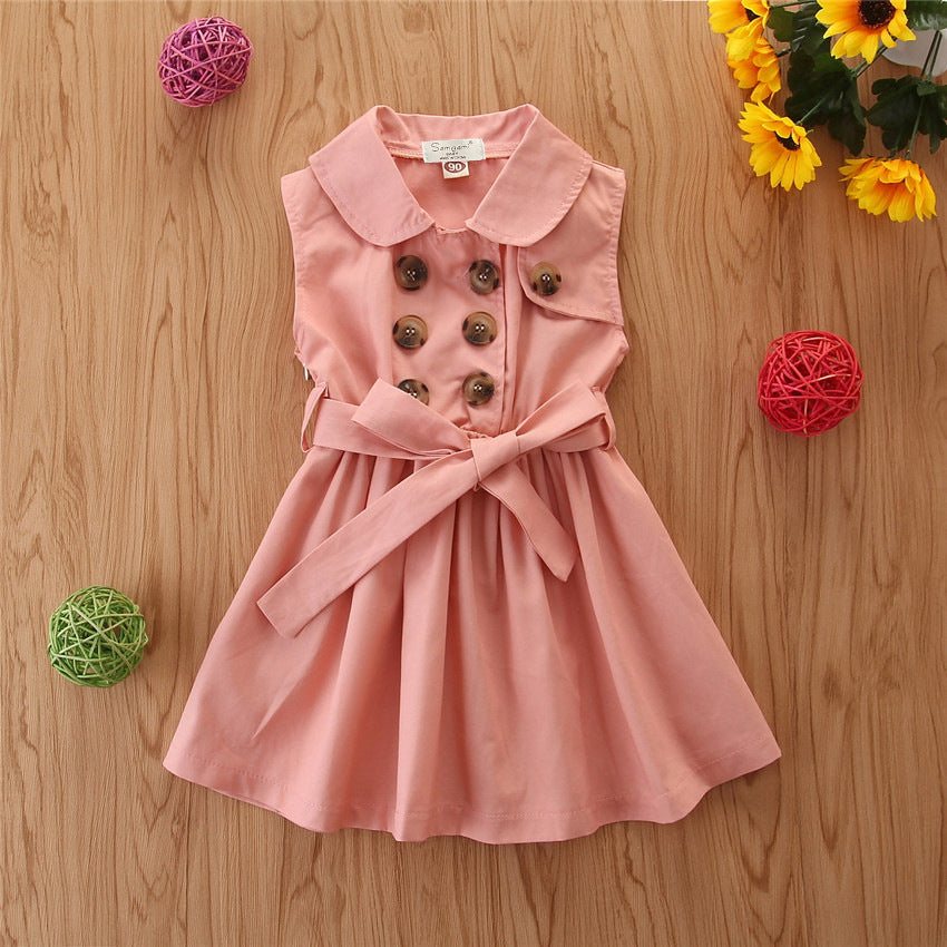 Summer Baby Girl Princess Dress – Toddler Casual Sleeveless A-Line Party Dress with Sash & Buttons (1-6 Years)