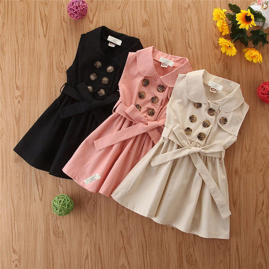 Summer Baby Girl Princess Dress – Toddler Casual Sleeveless A-Line Party Dress with Sash & Buttons (1-6 Years)