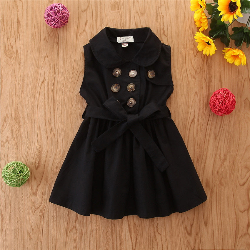 Summer Baby Girl Princess Dress – Toddler Casual Sleeveless A-Line Party Dress with Sash & Buttons (1-6 Years)
