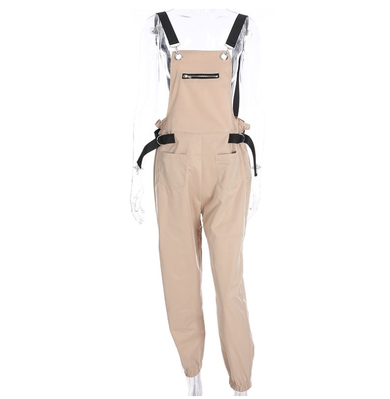 Women's Camel Overall Jogger – Chic Streetwear Jumpsuit with Pockets | Casual One-Piece Outfit for All Seasons