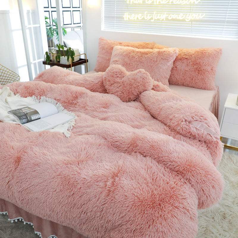 Luxury 4-Piece Mink Bedding Set – Ultra Soft Plush Bedspread with Pillow Shams & Fitted Sheet | Cozy Faux Mink Comforter Set bed set