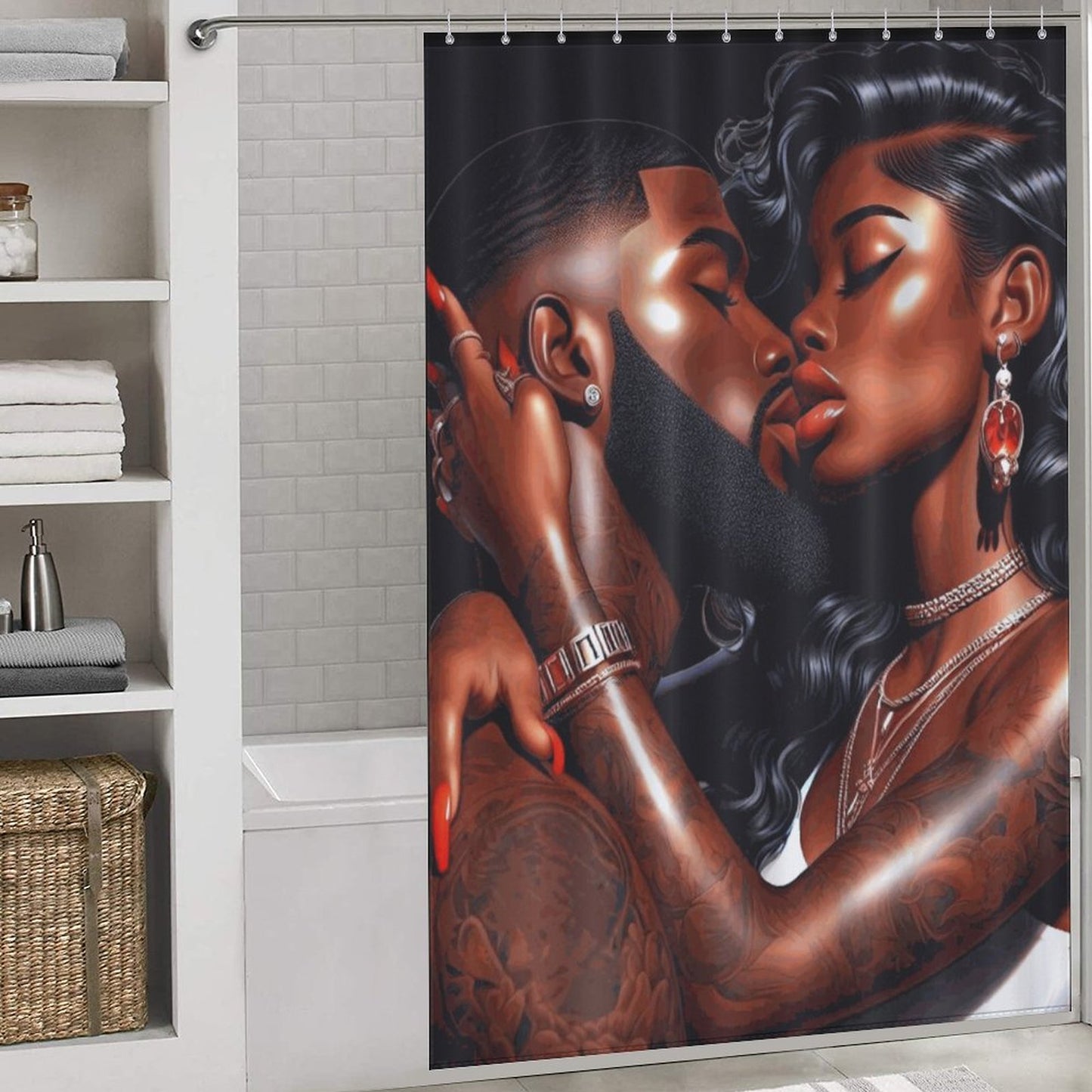 Melanin Romance Shower Curtain - Affectionate Black Love Couple Decor | Transform Your Bathroom into a Romantic Oasis