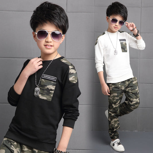 Boys Camouflage Pants And  Long-sleeved Shirt Set