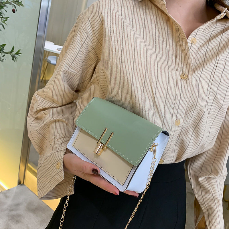Women’s Color Block Crossbody Bag – Mint Green, Cream & White Shoulder Purse with Gold Chain | Stylish Small Handbag