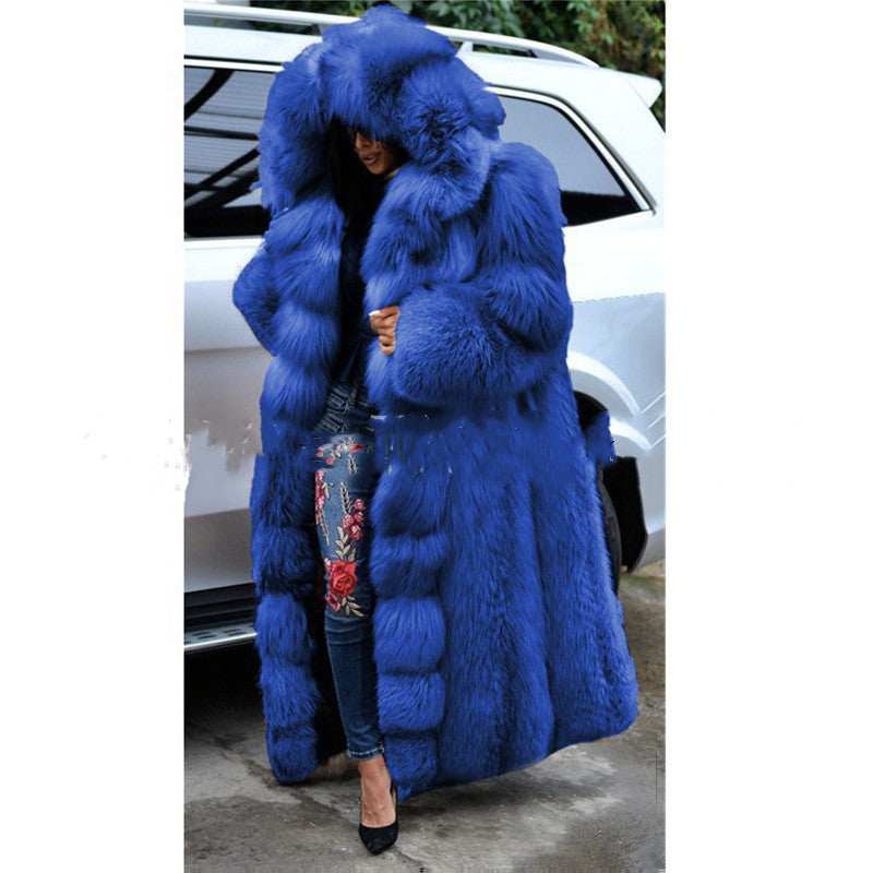 Luxurious Faux Fur Coat for Women – Long Hooded Winter Coat for Elegance & Warmth