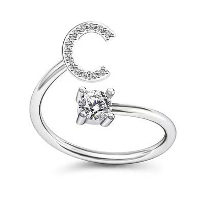 Women's Adjustable Zircon Letters Ring