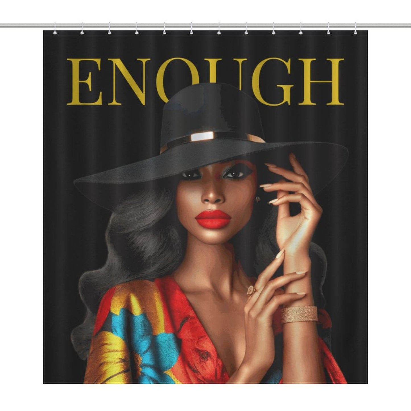 ENOUGH – Bold & Elegant Black Woman Shower Curtain