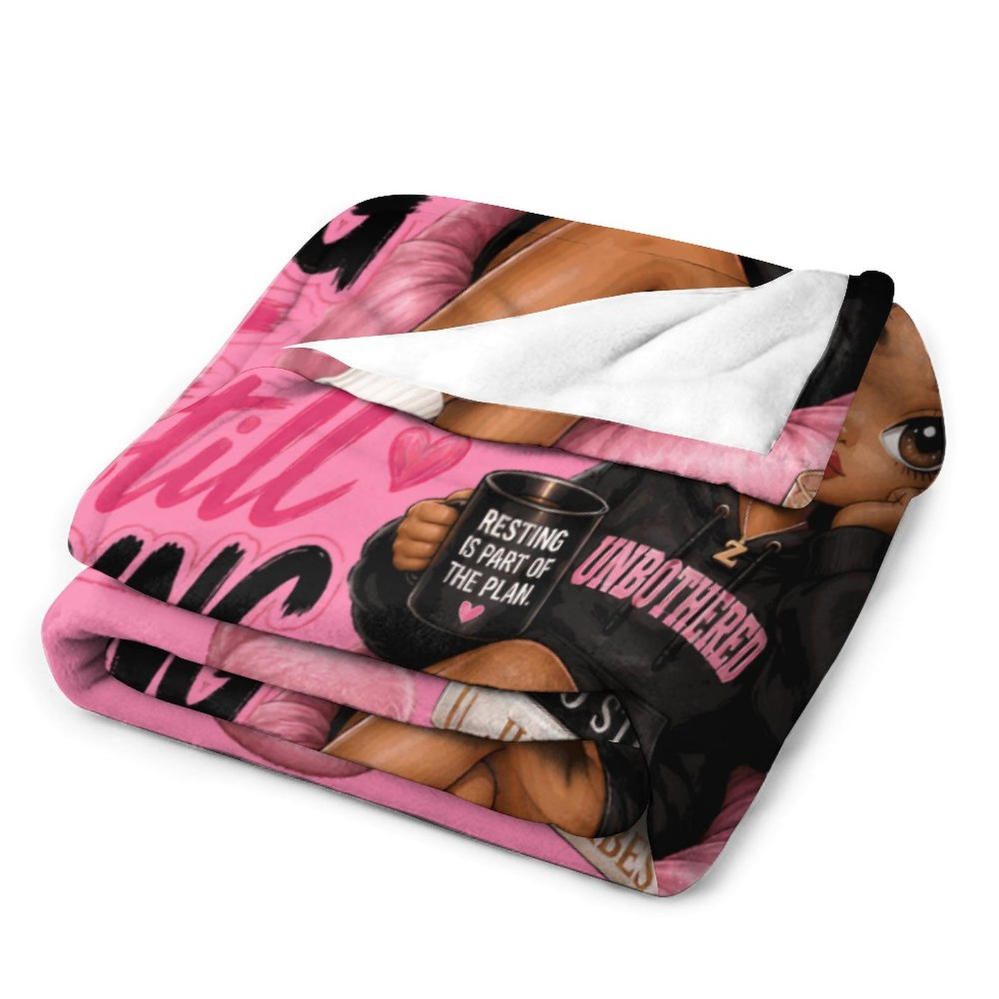 Cozy But Still Doing Me Flannel Throw Blanket – 60"x80" | Pink Black Girl Self-Care Blanket | 250gsm Soft Plush Oversized Blanket