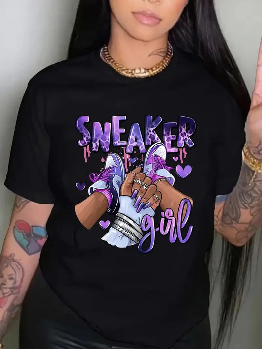 Sneaker Girl Pattern Printed T-shirt Short Sleeve