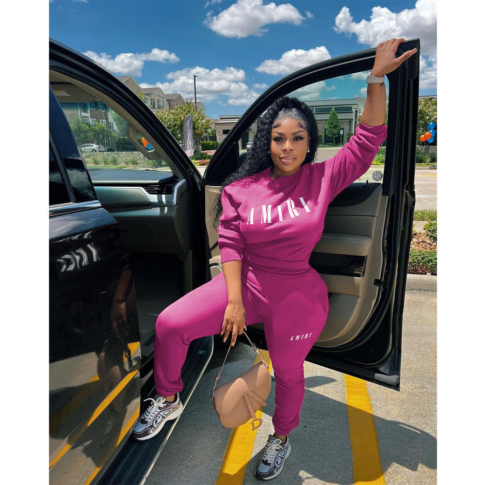 Women's Crew Neck Sweatshirt Two-Piece Lounge Set | Casual Chic Matching Outfit for Everyday Comfort