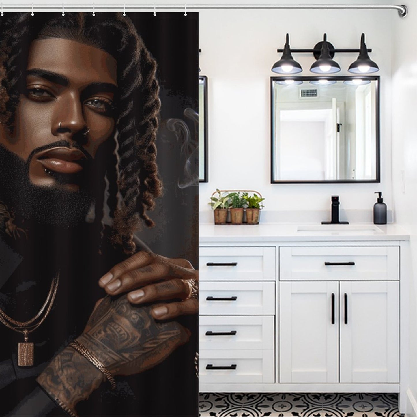 Elegant Melanin King Shower Curtain - Afrocentric Art Decor, Royal Bathroom Accessories