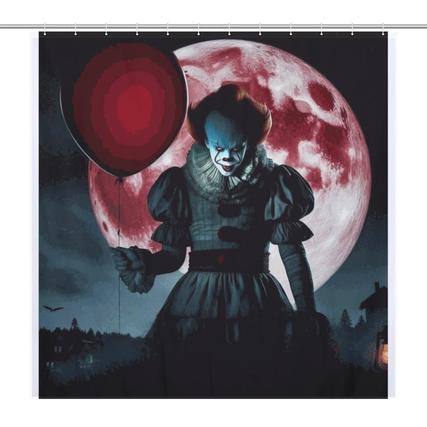 Creepy Horror Bathroom Decor | Scary Clown Shower Curtain | Haunted House Halloween Bathroom