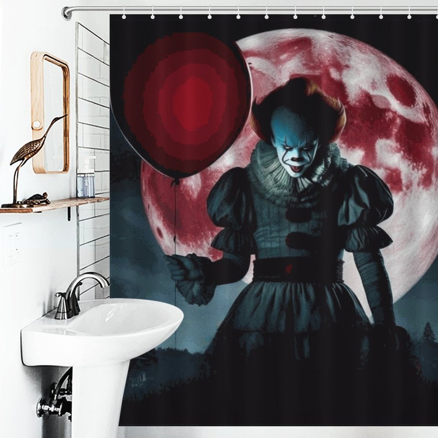 Creepy Horror Bathroom Decor | Scary Clown Shower Curtain | Haunted House Halloween Bathroom