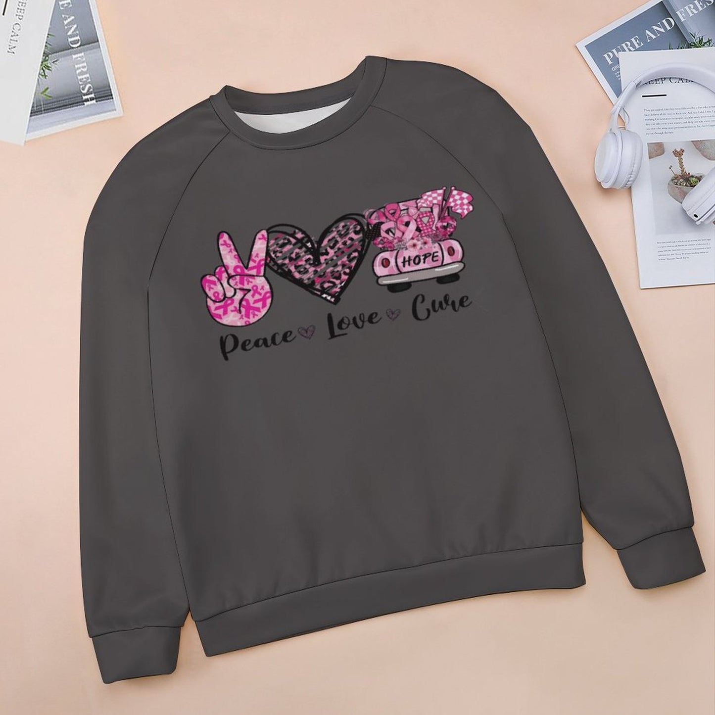 Women's Peace Love Cure Breast Cancer Awareness Sweatshirt - Pink Ribbon Pullover