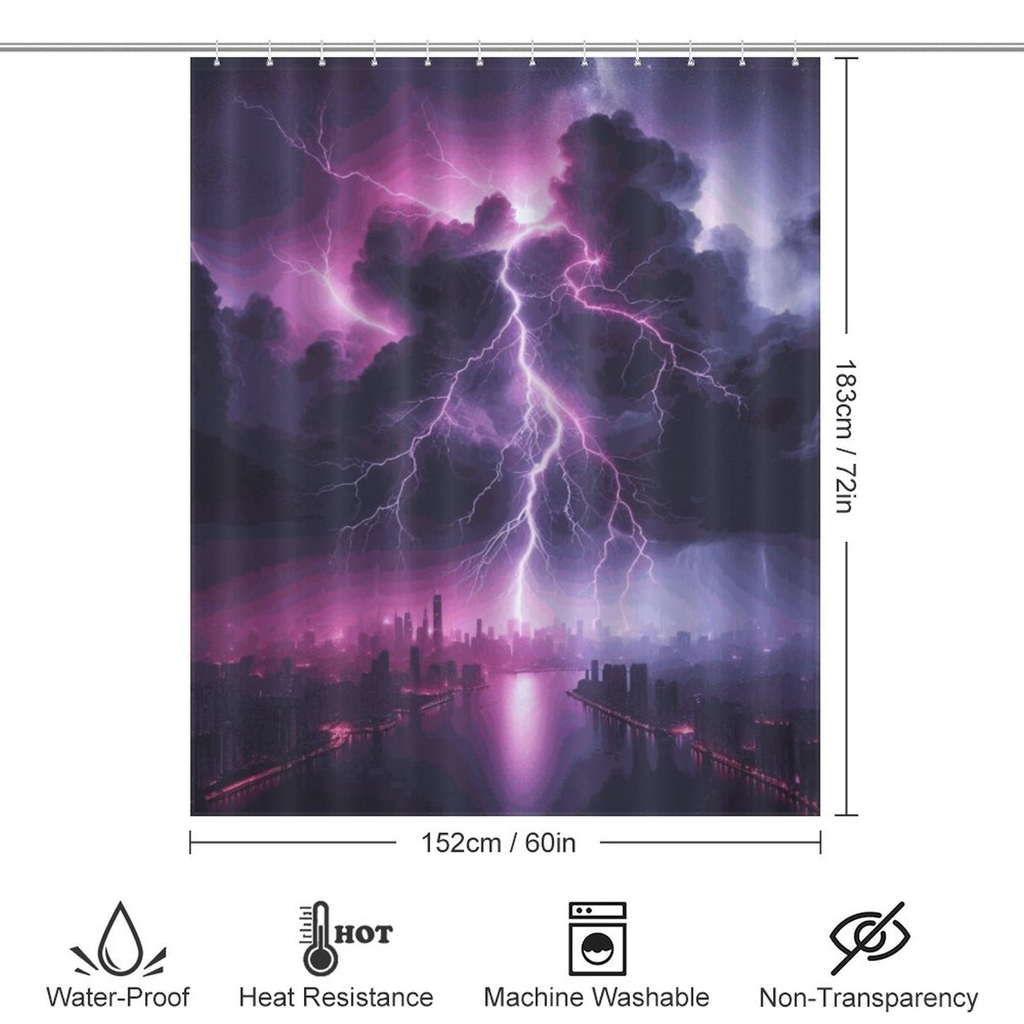 Thunder Storm Shower Curtain/ Black and Purple/ The Storm/ Master Bathroom/ Guest Bathroom