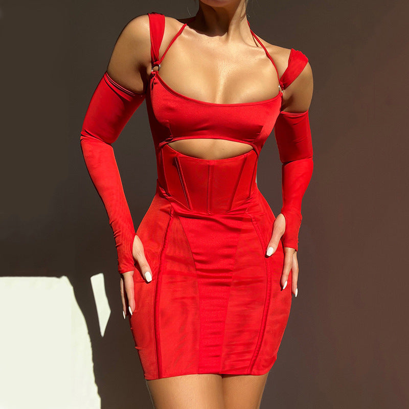 Women’s Sling Tight Dress | Sexy Backless Mesh See-Through Hip Skirt | Bodycon Club & Party Dress