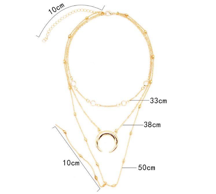 Fashion Multilayer Crescent Moon Choker Necklace With Bead Chain Initial Necklace Pendant