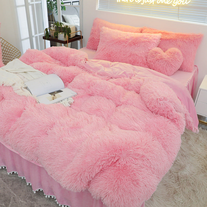 Luxury 4-Piece Mink Bedding Set – Ultra Soft Plush Bedspread with Pillow Shams & Fitted Sheet | Cozy Faux Mink Comforter Set bed set