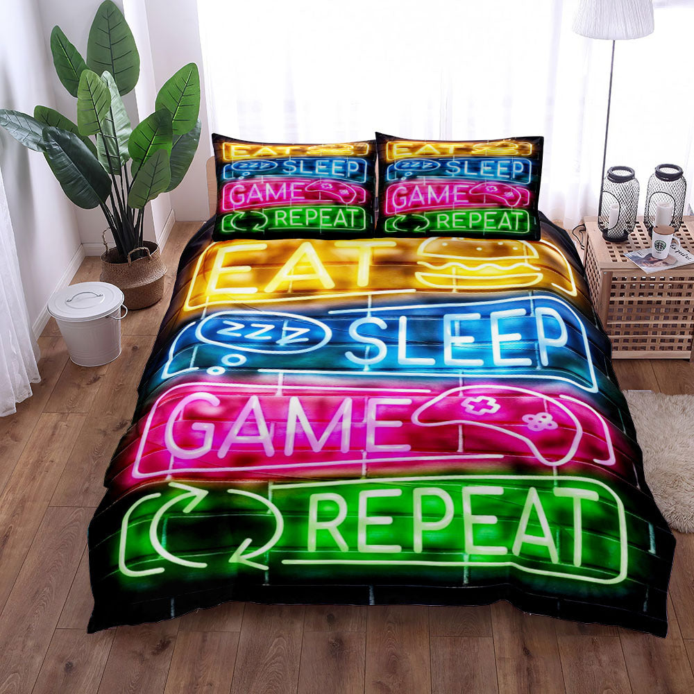 Gamer Bed 3-Piece Bedding Set – Gaming Theme Bed Sheet, Coverlet & Pillowcase – Ultimate Gamer Bedroom Decor