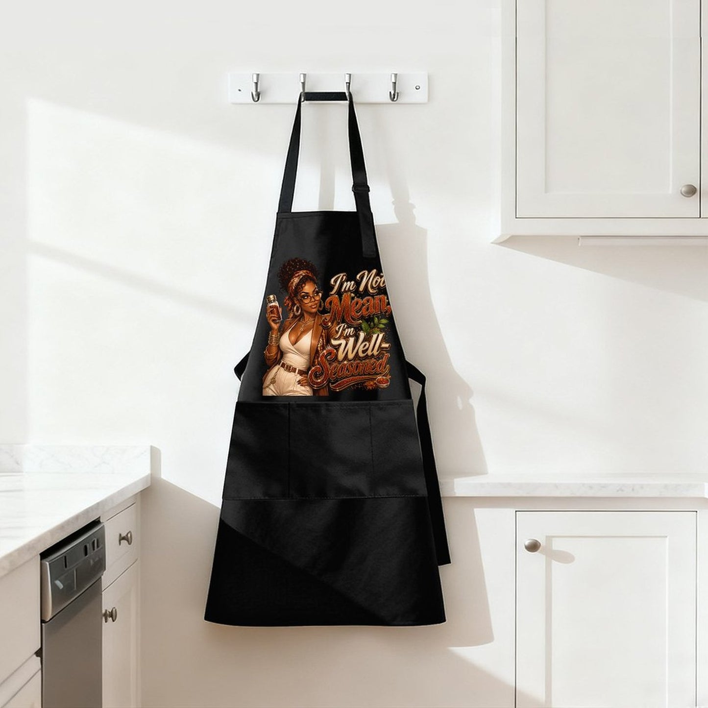 I'm Not Mean, I'm Well-Seasoned Black Apron | Funny Cooking Apron for Women | Southern Kitchen Gift | Black Woman Gift  Decor