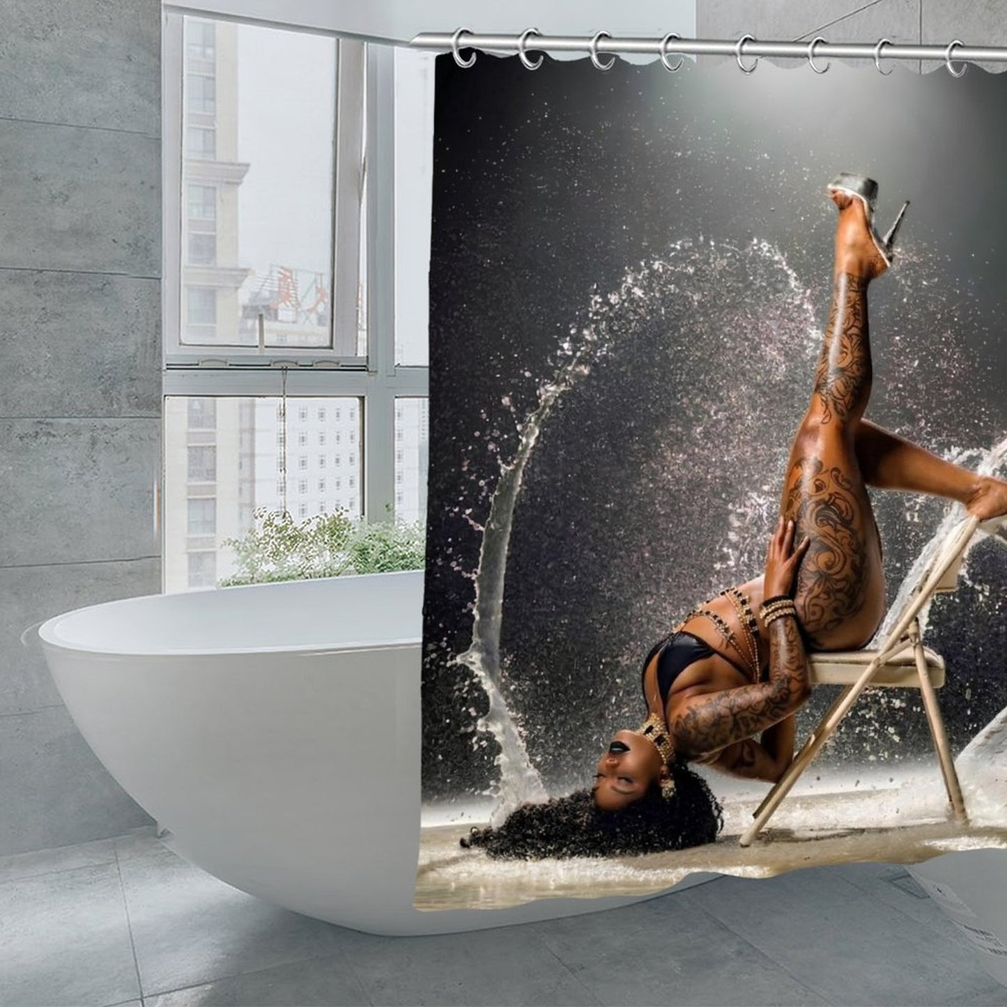 Luxury Black & Gold Tattoo Goddess Shower Curtain Set | Glam Bathroom Decor | Waterproof Modern Bathroom Curtain | Bold Sexy Spa Aesthetic