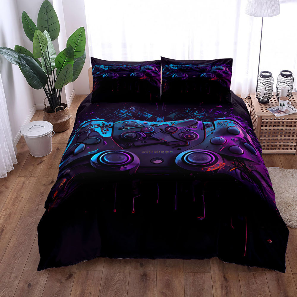 Gamer Bed 3-Piece Bedding Set – Gaming Theme Bed Sheet, Coverlet & Pillowcase – Ultimate Gamer Bedroom Decor