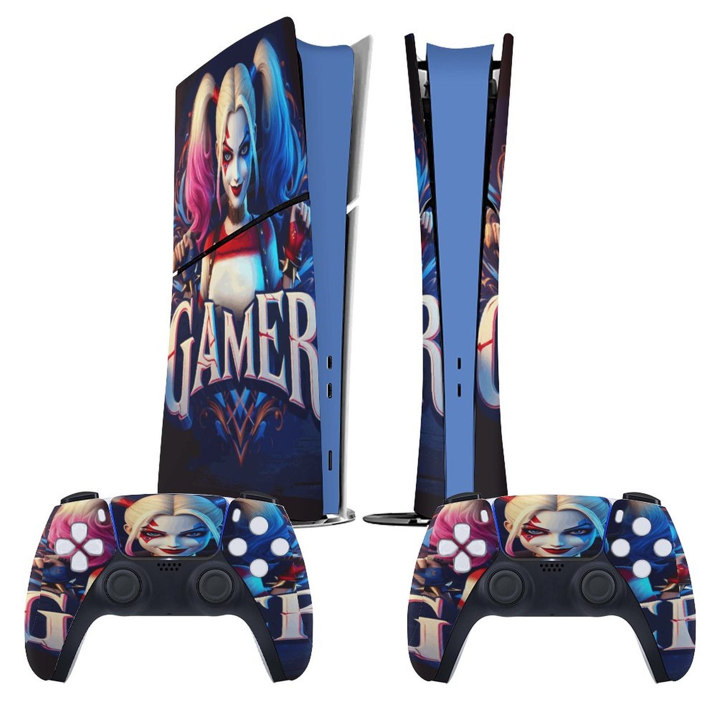 Harley Quinn Sticker for PS5 Slim Controller (Digital Edition) Pink and Blue