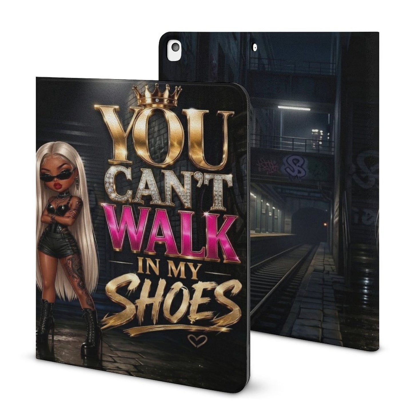 YOU CAN’T WALK IN MY SHOES Book-Style iPad Case with Apple Pencil Holder | Inspirational Protective Tablet Cover | Shockproof Folio iPad Protector Gift